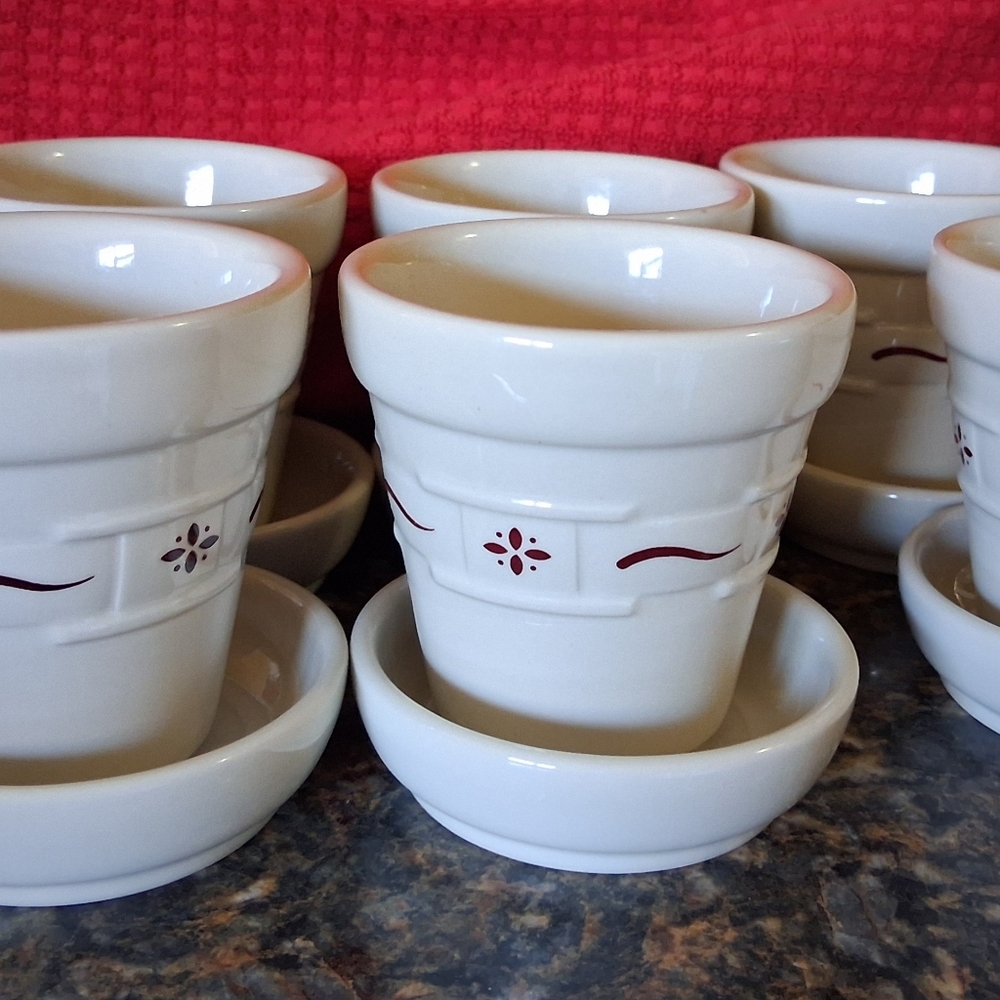 Ceramic White Egg Cups with Red Accent - Set of 6